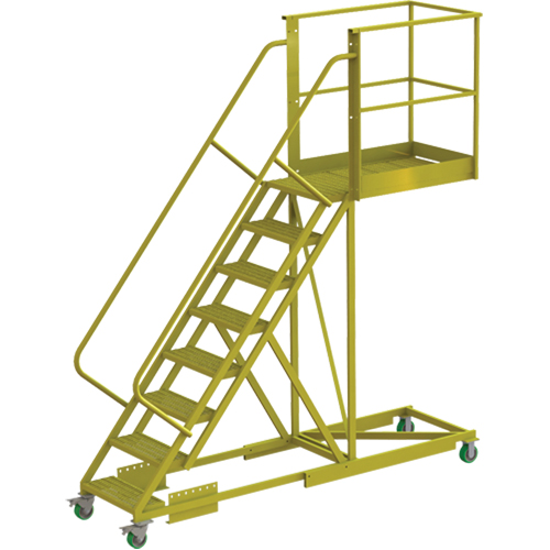 Cantilever Rolling Ladder, Supported, 8 Steps, 40" Platform Depth, 80" Platform Height Mukwa Safety Services