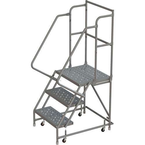 Deep Top Step Rolling Ladder, 3 Steps, 16" Step Width, 30" Platform Height, Steel Mukwa Safety Services