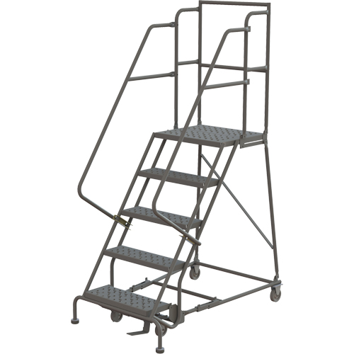 Deep Top Step Rolling Ladder, 5 Steps, 24" Step Width, 50" Platform Height, Steel Mukwa Safety Services