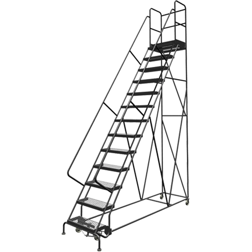 Deep Top Step Rolling Ladder, 13 Steps, 24" Step Width, 130" Platform Height, Steel Mukwa Safety Services