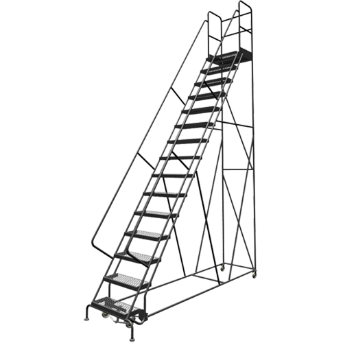 Deep Top Step Rolling Ladder, 15 Steps, 24" Step Width, 150" Platform Height, Steel Mukwa Safety Services
