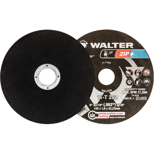Zip+ Right Angle Grinder Reinforced Cut-Off Wheels, 5" x 1/16", 7/8" Arbor, Type 1, Zirconia Alumina, 12200 RPM Mukwa Safety Services
