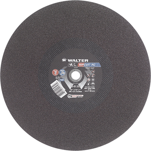 Ripcut Stainless Steel & Steel Cut-Off Wheel for Stationary Saws, 20" x 3/16", 1" Arbor, Type 1, Aluminum Oxide, 3000 RPM Mukwa Safety Services