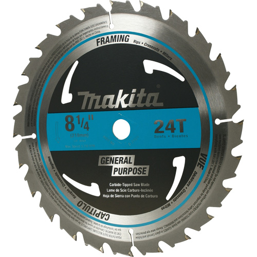 Lame de scie circulaire pour charpente &agrave; pointes au carbure, 8-1/4", 24 dents, Pour Bois Mukwa Safety Services