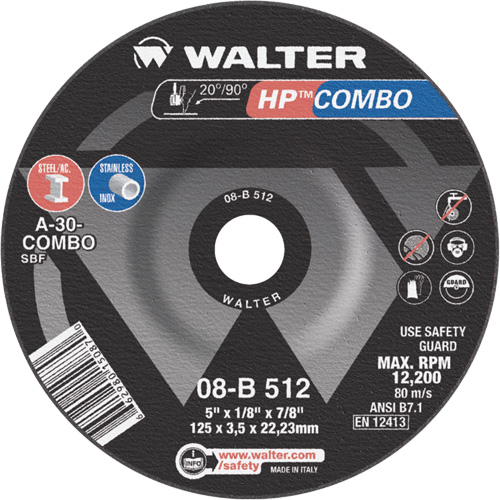 HP Combo Depressed Center Combination Wheel, 5" x 1/8", 7/8" Arbor, Type 27 Mukwa Safety Services