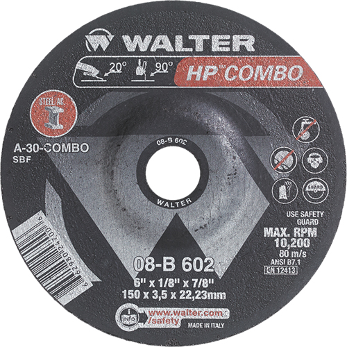 HP Combo Depressed Center Combination Wheel, 6" x 1/8", 7/8" Arbor, Type 27 Mukwa Safety Services