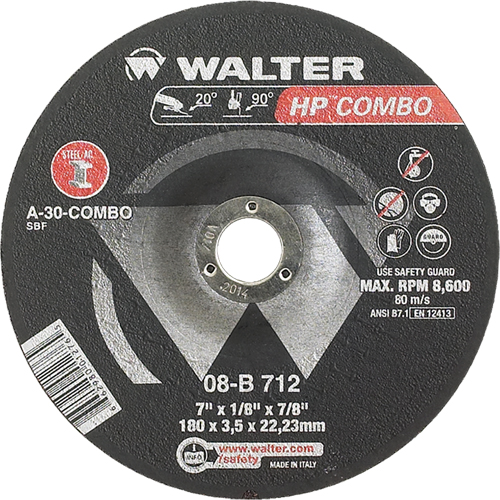 Meule combin&eacute;e HP Combo &agrave; moyeu d&eacute;port&eacute;, 7" x 1/8", Arbre de 7/8", Type 27 Mukwa Safety Services