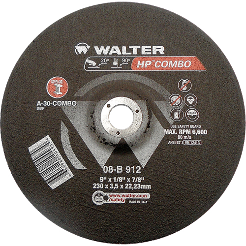 HP Combo Depressed Center Combination Wheel, 9" x 1/8", 7/8" Arbor, Type 27 Mukwa Safety Services