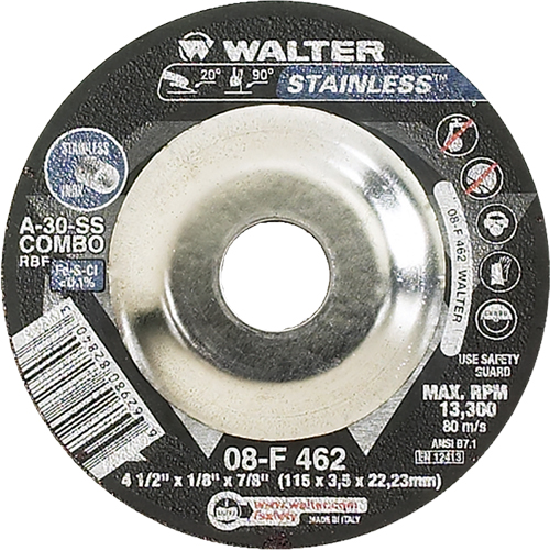 Meules &agrave; moyeu d&eacute;port&eacute; - Acier inoxydable type 27, 4-1/2" x 1/8", Arbre de 7/8", Type 27 Mukwa Safety Services