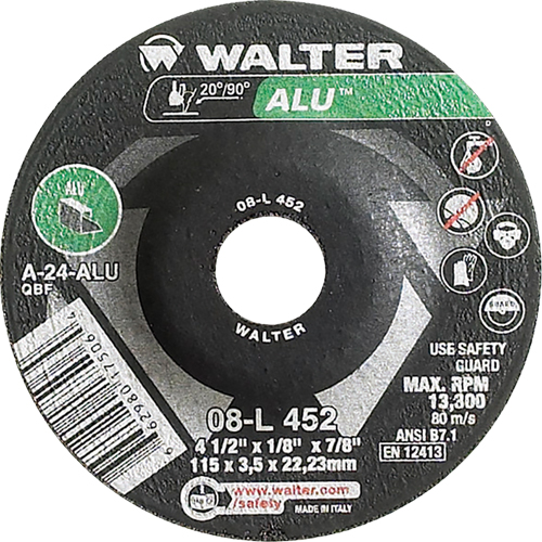 Meules &agrave; moyeu d&eacute;port&eacute; - Aluminium type 27, 4-1/2" x 1/8", Arbre de 7/8", Type 27 Mukwa Safety Services