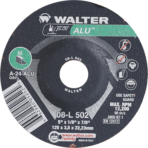 Meules &agrave; moyeu d&eacute;port&eacute; - Aluminium type 27, 5" x 1/8", Arbre de 7/8", Type 27 Mukwa Safety Services