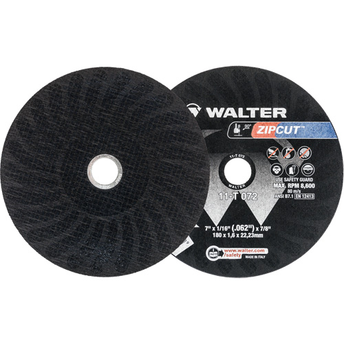 Zipcut Reinforced Cut-Off Wheel, 7" x 1/16", 7/8" Arbor, Type 1, Aluminum Oxide, 8600 RPM Mukwa Safety Services