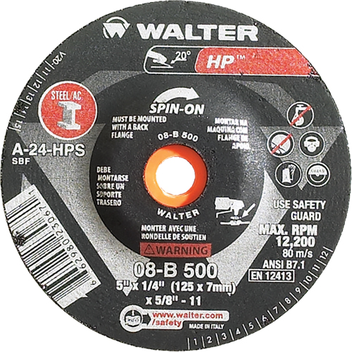 Meule HP vissable, 5" x 1/4", Arbre de 5/8"-11, Type 27S Mukwa Safety Services