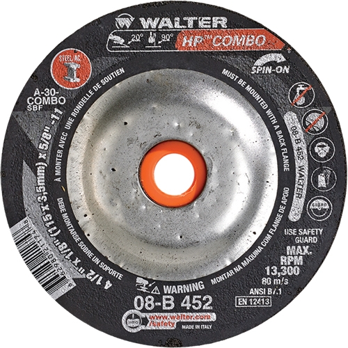 Meule combin&eacute;e HP Combo vissable, 4-1/2" x 1/8", Arbre de 5/8"-11, Type 27S Mukwa Safety Services
