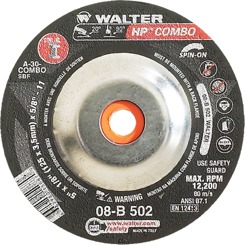 Meule combin&eacute;e HP Combo vissable, 5" x 1/8", Arbre de 5/8"-11, Type 27S Mukwa Safety Services