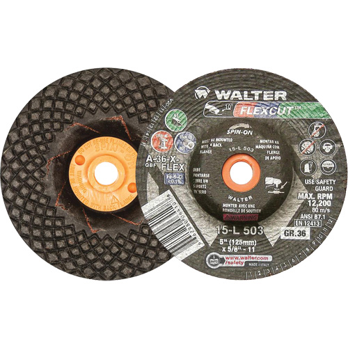 Flexcut Depressed Centre Grinding Wheels, 5", 36 Grit, Aluminum Oxide, 5/8"-11, 12200 RPM, Type 29 Mukwa Safety Services