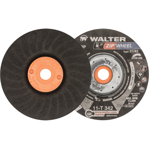 Meules &agrave; tronçonner renforc&eacute;es Zipcut vissables pour scies circulaires, 4-1/2" x 7/8", Arbre de 5/8"-11, Type 27, Oxyde d'aluminium, 13 300 Tr/min Mukwa Safety Services