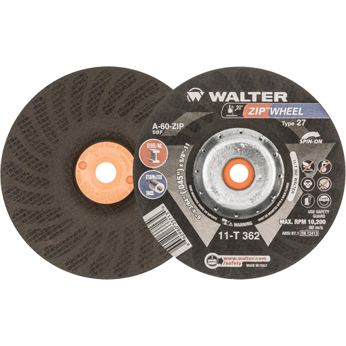 Meules &agrave; tronçonner renforc&eacute;es Zipcut vissables pour scies circulaires, 6" x 7/8", Arbre de 5/8"-11, Type 27, Oxyde d'aluminium, 10 200 Tr/min Mukwa Safety Services