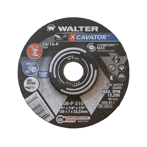 XCAVATOR Grinding Wheel, 5" x 1/4", 7/8"/5/8"-11 Arbor, Zirconium, Type 27 Mukwa Safety Services
