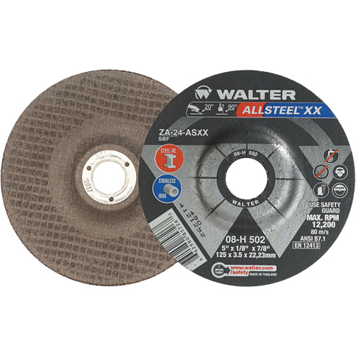 Meules &agrave; moyeu d&eacute;port&eacute; Allsteel XX, 5" x 1/8", Arbre de 7/8", Type 27, Alumine de zirconium, 12 200 Tr/min Mukwa Safety Services