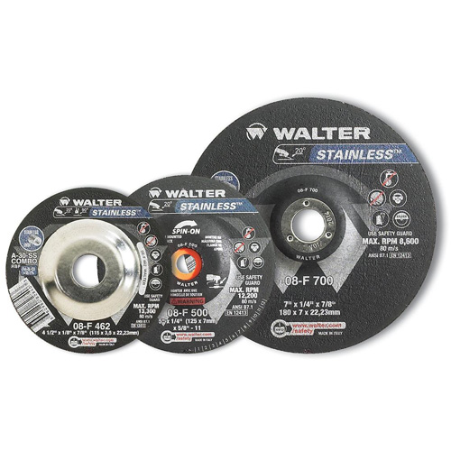 STAINLESS Grinding and Cutting Wheel, 4-1/2" x 1/4", 5/8"-11 Arbor, Type 28S, Aluminum Oxide, 13300 RPM Mukwa Safety Services