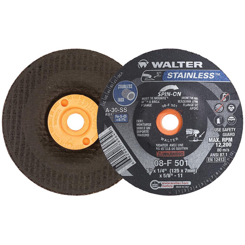 Meule STAINLESS, 5" x 1/4", Arbre 5/8"-11, Oxyde d'aluminium, Type 28S Mukwa Safety Services