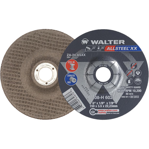 Meules &agrave; moyeu d&eacute;port&eacute; Allsteel XX, 6" x 1/8", Arbre de 7/8", Type 27, Alumine de zirconium, 10 200 Tr/min Mukwa Safety Services