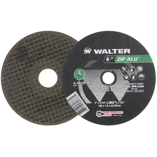 Meule &agrave; tronçonner Zip Alu, 7" x 3/64", Arbre de 7/8", Type 1, Oxyde d'aluminium, 8600 Tr/min Mukwa Safety Services