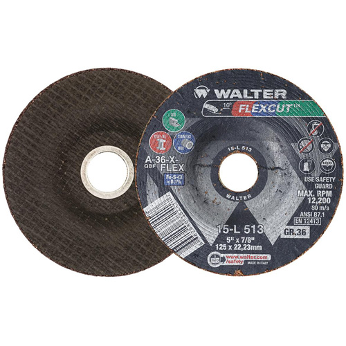 Meule FLEXCUT, 5", 36 Grain, Oxyde d'aluminium, 7/8", 12 200 Tr/min, Type 29 Mukwa Safety Services