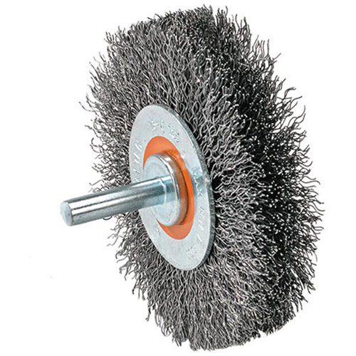 Mounted Crimped Wire Wheel, 4" Dia., 0.0118" Fill Mukwa Safety Services