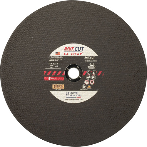 Chop Saw Wheel, 12" x 0.093"/3/32", 1" Arbor, Type 1, Aluminum Oxide, 5100 RPM Mukwa Safety Services
