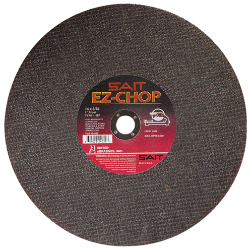 EZ-Chop&reg; Chop Saw Wheel, 14" x 3/32", 1" Arbor, Type 1, Aluminum Oxide, 4400 RPM Mukwa Safety Services