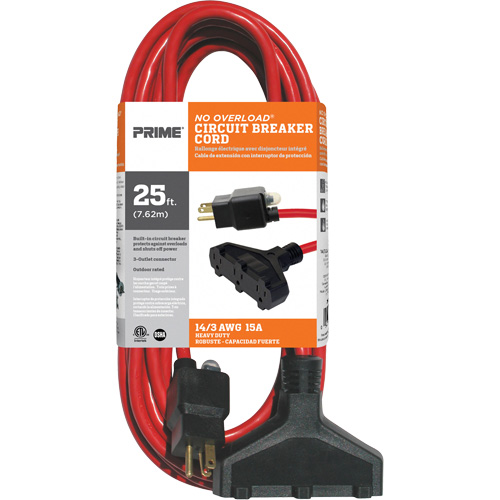 Vinyl Extension Cord, Outdoor, SJTW, 14/3 AWG, 15 A, 3 Outlet(s), 25' Mukwa Safety Services