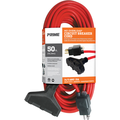Vinyl Extension Cord, Outdoor, SJTW, 14/3 AWG, 15 A, 3 Outlet(s), 50' Mukwa Safety Services