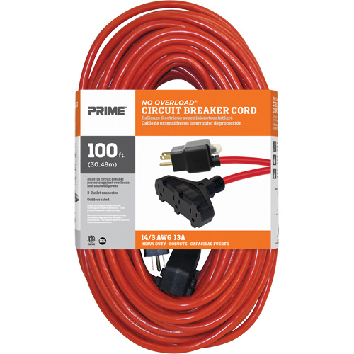 Vinyl Extension Cord, Outdoor, SJTW, 14/3 AWG, 13 A, 3 Outlet(s), 100' Mukwa Safety Services