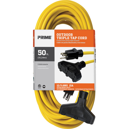 Vinyl Extension Cord, Outdoor, SJTW, 12/3 AWG, 15 A, 3 Outlet(s), 50' Mukwa Safety Services