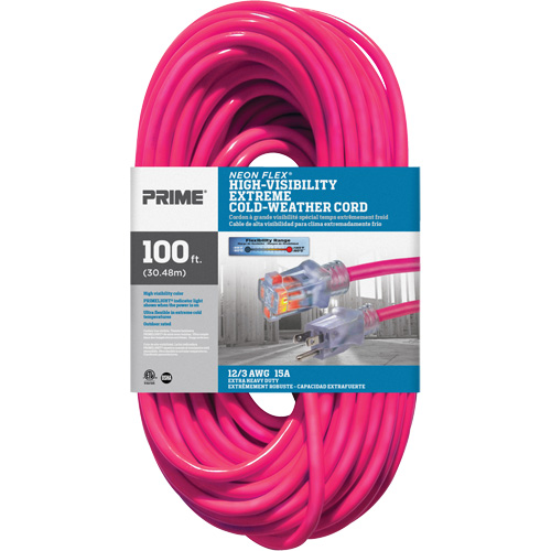 Neon Flex&reg; High Visibility Extension Cord, Outdoor, SJTW, 12/3 AWG, 15 A, 100' Mukwa Safety Services