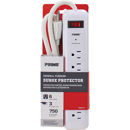 Protecteurs de surtension, 6 Prises, 750 J, 1875, Cordon 3' Mukwa Safety Services