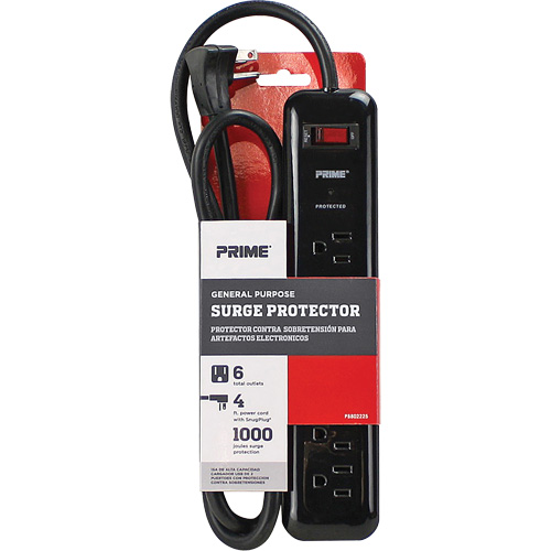 Surge Protector, 6 Outlets, 1000 J, 1875, 4' Cord Mukwa Safety Services