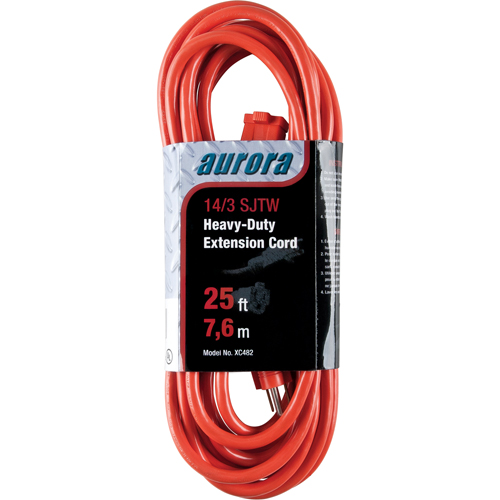 Vinyl Extension Cord, Outdoor, SJTW, 14/3 AWG, 15 A, 25' Mukwa Safety Services