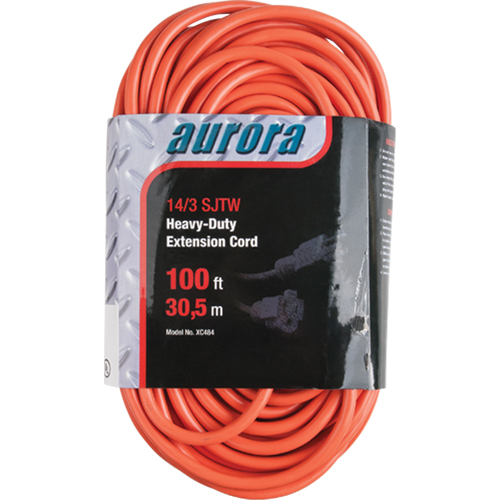 Vinyl Extension Cord, Outdoor, SJTW, 14/3 AWG, 13 A, 100' Mukwa Safety Services
