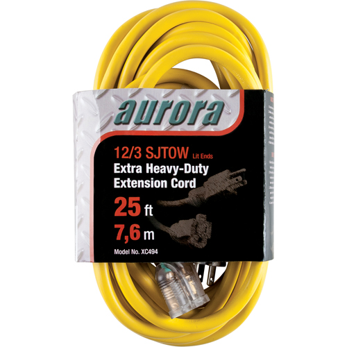 Cordon rallonge en vinyle avec indicateur lumineux, Ext&eacute;rieur, SJTOW, AWG 12/3, 15 A, 25' Mukwa Safety Services