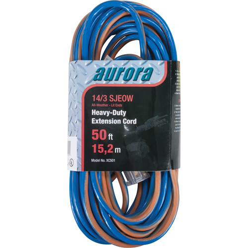 TPE-Rubber Extension Cord With Light Indicator, All-Weather, SJEOW, 14/3 AWG, 15 A, 50' Mukwa Safety Services