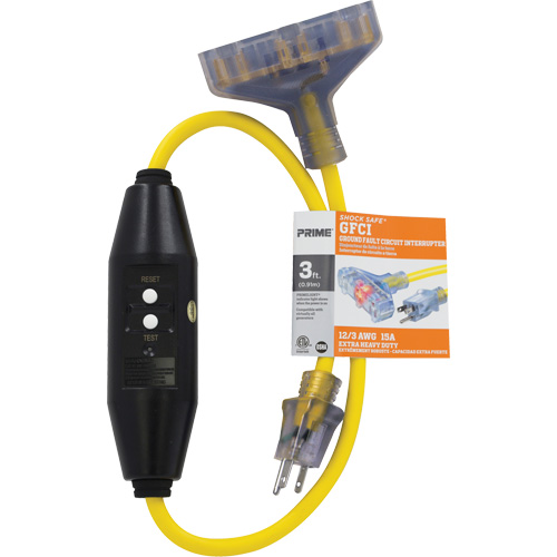 Adaptateurs pour disjoncteurs de fuite &agrave; la terre &agrave; trois prises Shocksafe, 125 V, 15 A, Cordon de 3' Mukwa Safety Services