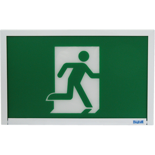 Running Man Exit Sign, LED, Battery Operated, 12" L x 7 1/2" W, Pictogram Mukwa Safety Services