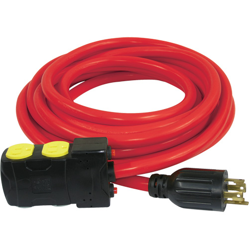 Generator Extension Cord with Resets, SJTW, 10 AWG, 20 A, 4 Outlet(s), 25' Mukwa Safety Services
