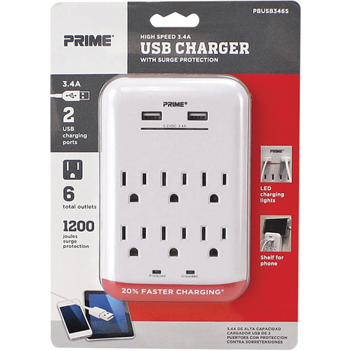 Prime&reg; USB Charger with Surge Protector Mukwa Safety Services