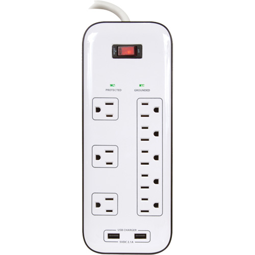Limiteurs de surtension avec chargeur USB, 8 Prises, 2400 J, 1875 W, Cordon 6' Mukwa Safety Services