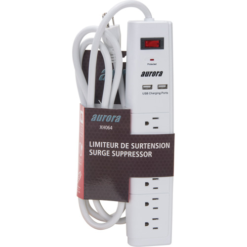 Limiteur de surtension avec chargeur USB, 6 Prises, 1200 J, 1875 W, Cordon 6' Mukwa Safety Services