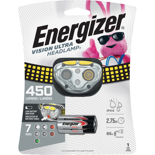 Vision Ultra Industrial Headlamp, LED, 450 Lumens, 2 Hrs. Run Time, AAA Batteries Mukwa Safety Services